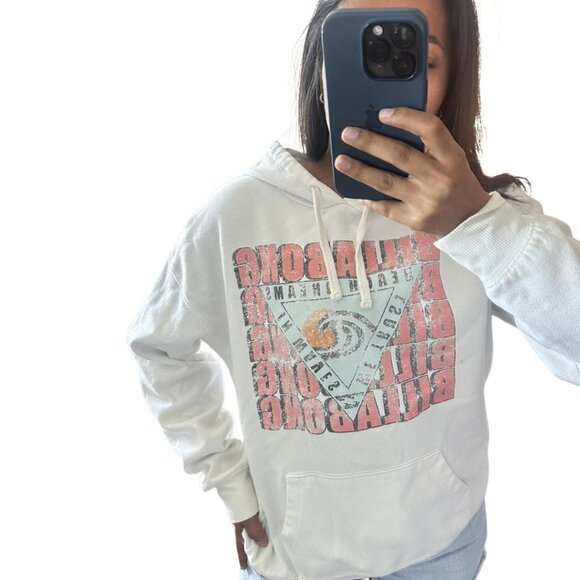 Billabong Tops - Billabong Hoodie White Graphic Surf Logo Beach Dreams Pullover – Size L
